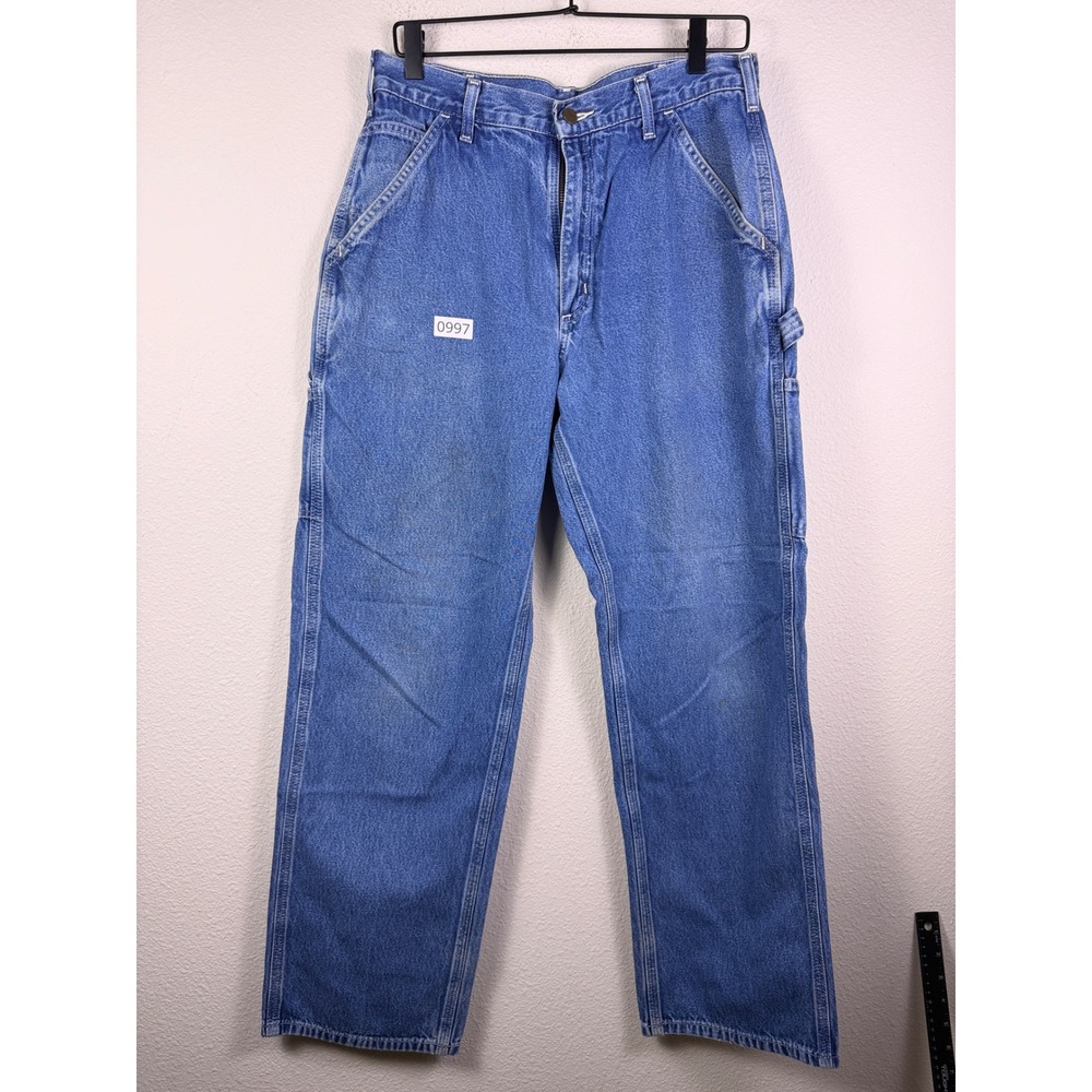 Carhartt B13 DST Blue Denim Loose Fit Carpenter Dungaree Jeans Mens 32x32